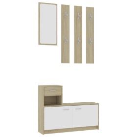 vidaXL Garderobenset Flur Weiß Sonoma-Eiche 100x25x76,5 cm