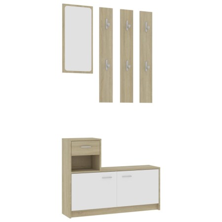 vidaXL Garderobenset Flur Weiß Sonoma-Eiche 100x25x76,5 cm