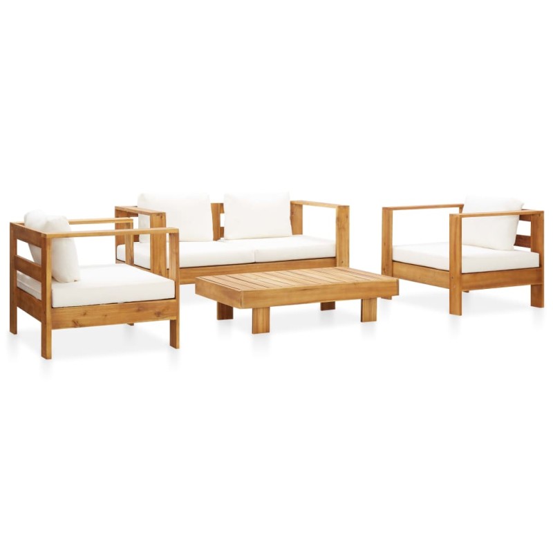 vidaXL 4-tlg. Garten-Lounge-Set mit Kissen Creme Massivholz Akazie vidaXL 4-tlg. Garten-Lounge-Set mit Kissen Creme Massivholz Akazie