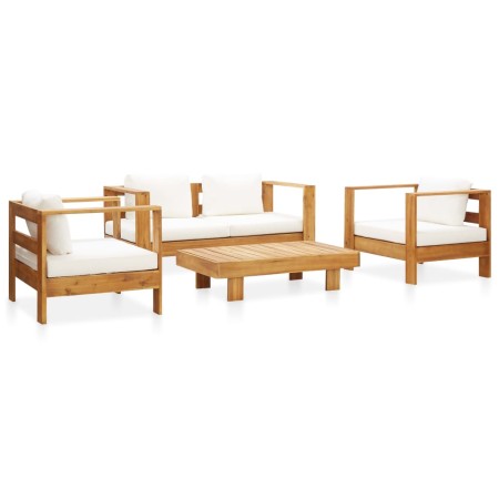 vidaXL 4-tlg. Garten-Lounge-Set mit Kissen Creme Massivholz Akazie 