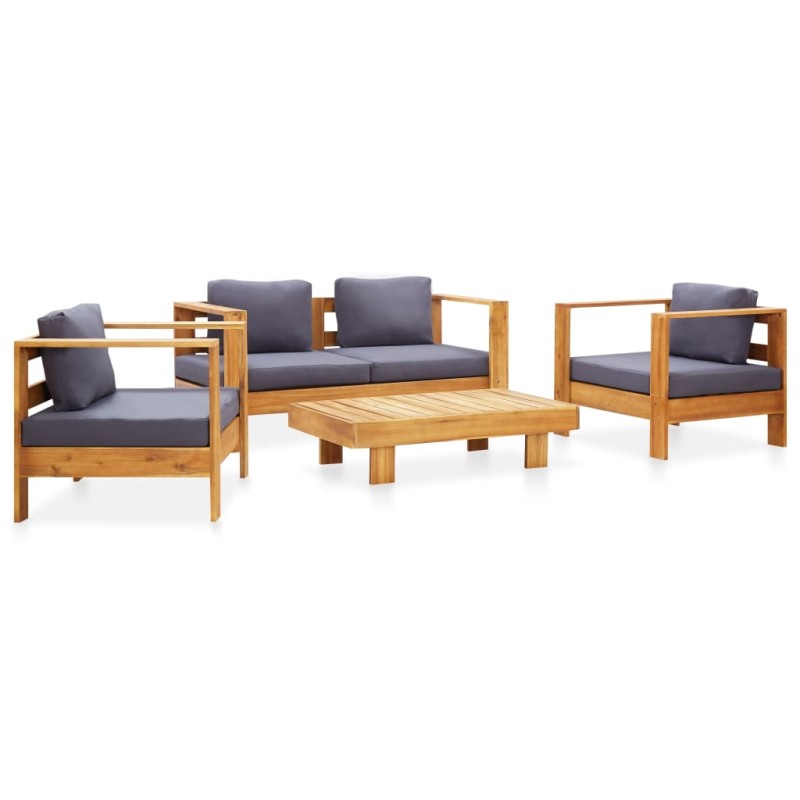 vidaXL 4-tlg. Garten-Lounge-Set mit Kissen Grau Massivholz Akazie vidaXL 4-tlg. Garten-Lounge-Set mit Kissen Grau Massivholz Akazie