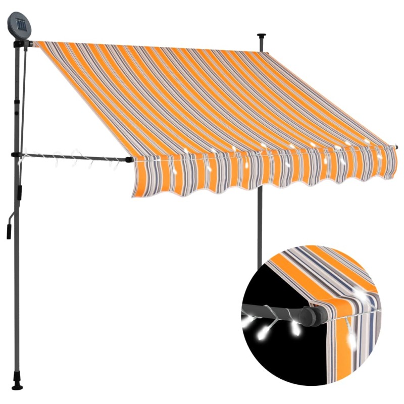 vidaXL Einziehbare Markise Handbetrieben mit LED 150 cm Gelb und Blau vidaXL Einziehbare Markise Handbetrieben mit LED 150 cm Gelb und Blau