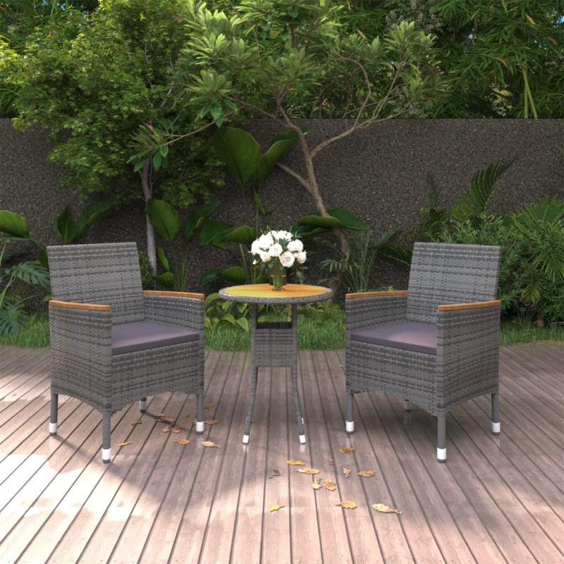 3-tlg. Garten-Essgruppe Poly Rattan Grau 3-tlg. Garten-Essgruppe Poly Rattan Grau