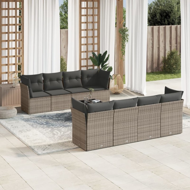 vidaXL 9-tlg. Garten-Sofagarnitur mit Kissen Grau Poly Rattan vidaXL 9-tlg. Garten-Sofagarnitur mit Kissen Grau Poly Rattan