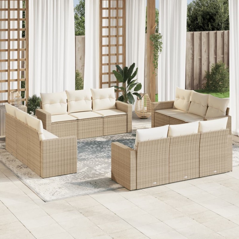 vidaXL 12-tlg. Garten-Sofagarnitur mit Kissen Beige Poly Rattan vidaXL 12-tlg. Garten-Sofagarnitur mit Kissen Beige Poly Rattan