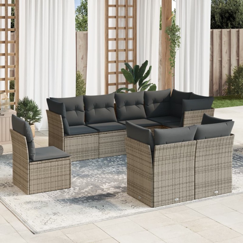 vidaXL 8-tlg. Garten-Sofagarnitur mit Kissen Grau Poly Rattan vidaXL 8-tlg. Garten-Sofagarnitur mit Kissen Grau Poly Rattan