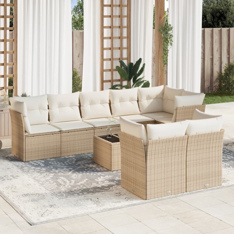 vidaXL 9-tlg. Garten-Sofagarnitur mit Kissen Beige Poly Rattan vidaXL 9-tlg. Garten-Sofagarnitur mit Kissen Beige Poly Rattan