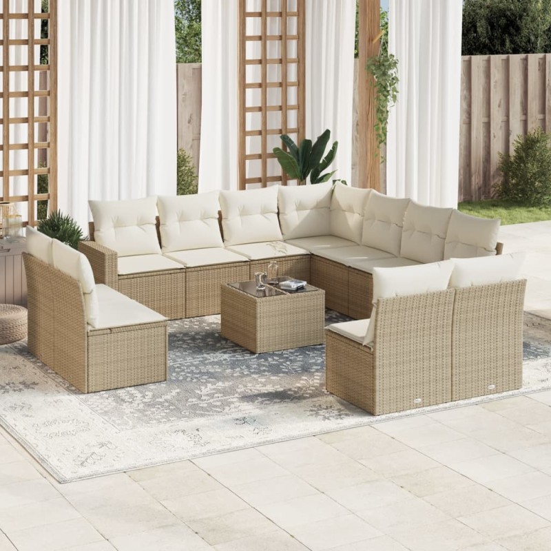 vidaXL 12-tlg. Garten-Sofagarnitur mit Kissen Beige Poly Rattan vidaXL 12-tlg. Garten-Sofagarnitur mit Kissen Beige Poly Rattan