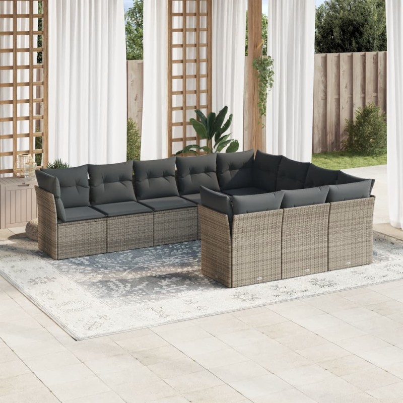 vidaXL 10-tlg. Garten-Sofagarnitur mit Kissen Grau Poly Rattan vidaXL 10-tlg. Garten-Sofagarnitur mit Kissen Grau Poly Rattan