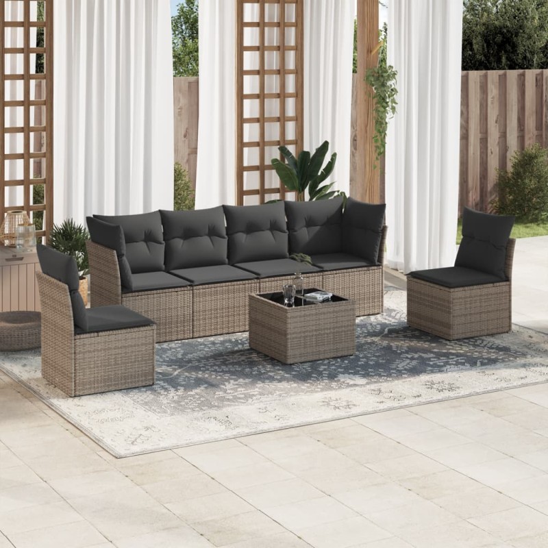 vidaXL 7-tlg. Garten-Sofagarnitur mit Kissen Grau Poly Rattan vidaXL 7-tlg. Garten-Sofagarnitur mit Kissen Grau Poly Rattan