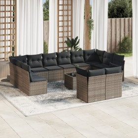 vidaXL 13-tlg. Garten-Sofagarnitur mit Kissen Grau Poly Rattan
