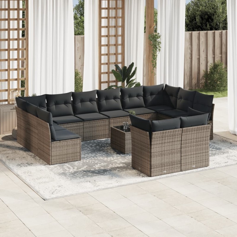 vidaXL 13-tlg. Garten-Sofagarnitur mit Kissen Grau Poly Rattan vidaXL 13-tlg. Garten-Sofagarnitur mit Kissen Grau Poly Rattan