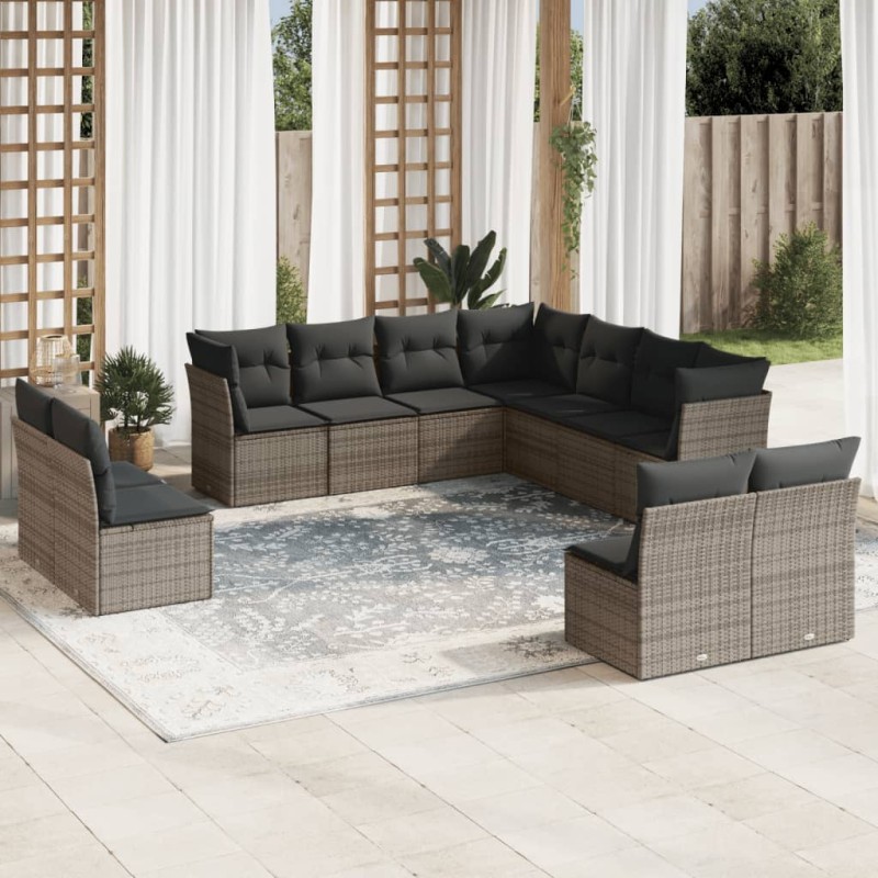 vidaXL 11-tlg. Garten-Sofagarnitur mit Kissen Grau Poly Rattan vidaXL 11-tlg. Garten-Sofagarnitur mit Kissen Grau Poly Rattan