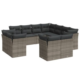 vidaXL 11-tlg. Garten-Sofagarnitur mit Kissen Grau Poly Rattan