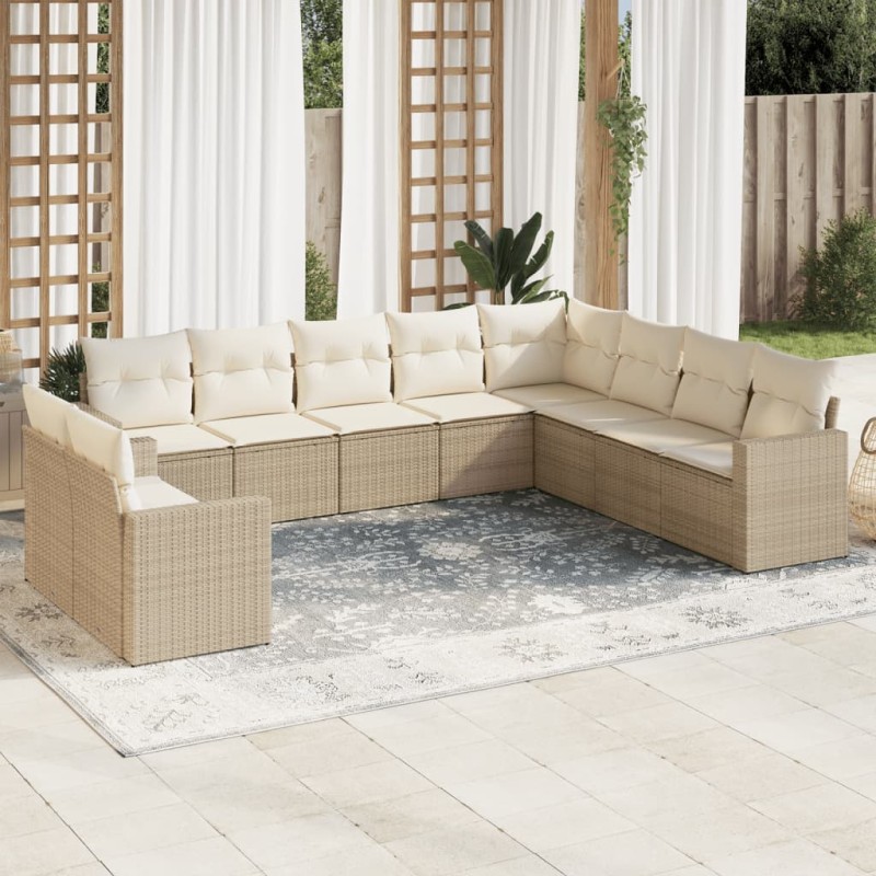 vidaXL 10-tlg. Garten-Sofagarnitur mit Kissen Beige Poly Rattan vidaXL 10-tlg. Garten-Sofagarnitur mit Kissen Beige Poly Rattan