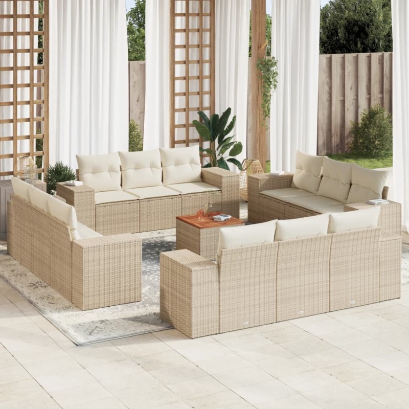vidaXL 13-tlg. Garten-Sofagarnitur mit Kissen Beige Poly Rattan vidaXL 13-tlg. Garten-Sofagarnitur mit Kissen Beige Poly Rattan