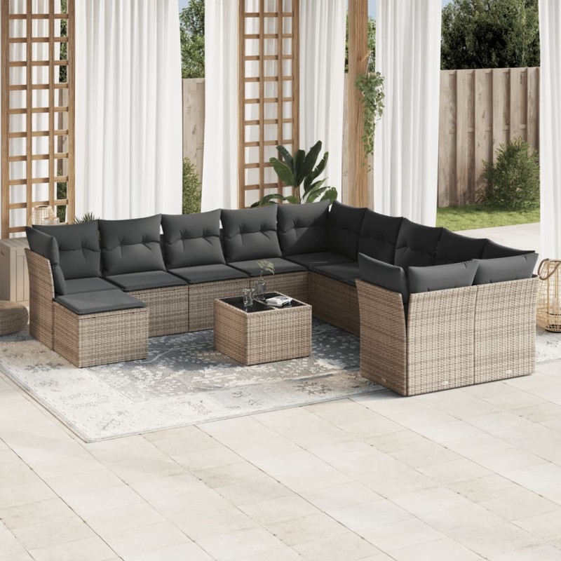 vidaXL 12-tlg. Garten-Sofagarnitur mit Kissen Grau Poly Rattan vidaXL 12-tlg. Garten-Sofagarnitur mit Kissen Grau Poly Rattan