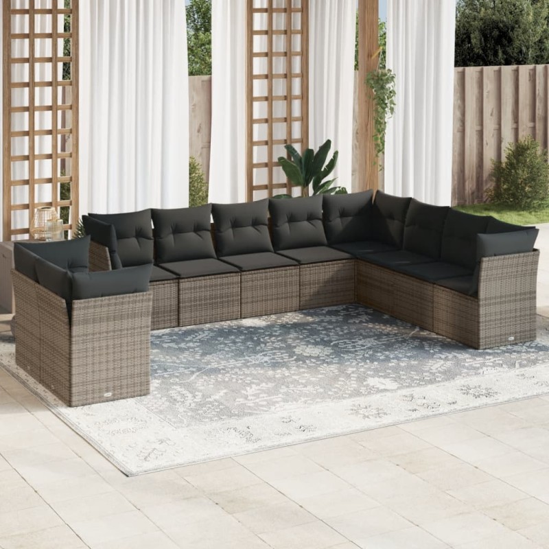 vidaXL 10-tlg. Garten-Sofagarnitur mit Kissen Grau Poly Rattan vidaXL 10-tlg. Garten-Sofagarnitur mit Kissen Grau Poly Rattan
