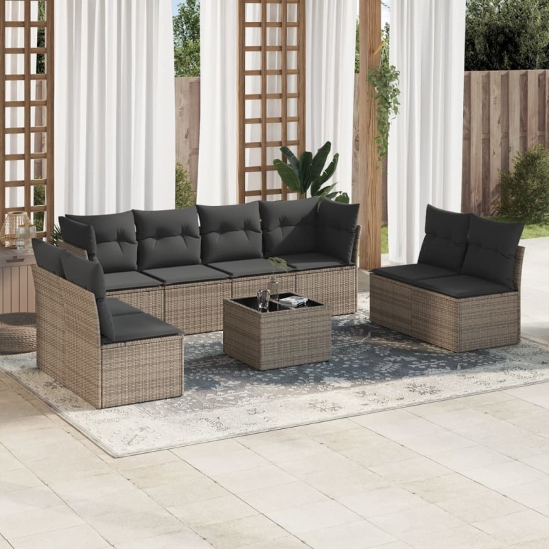 vidaXL 9-tlg. Garten-Sofagarnitur mit Kissen Grau Poly Rattan vidaXL 9-tlg. Garten-Sofagarnitur mit Kissen Grau Poly Rattan