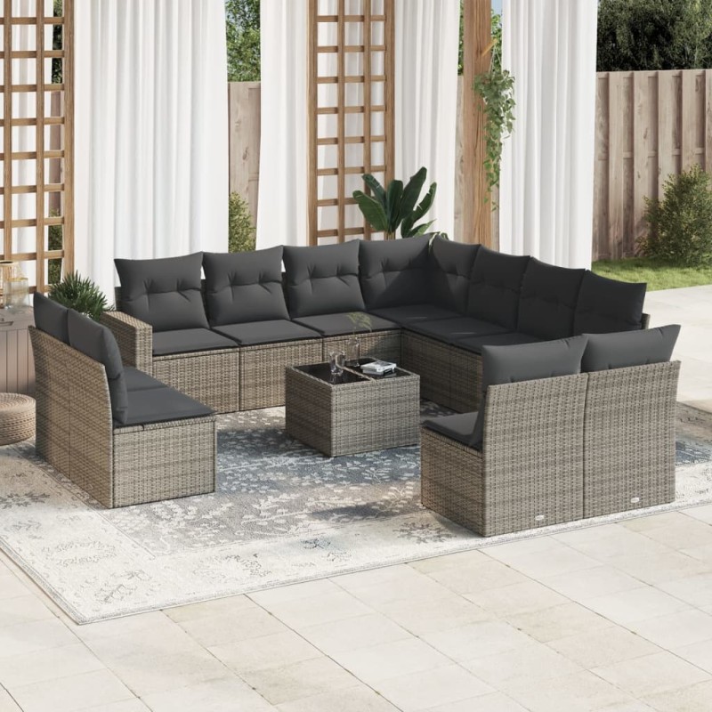 vidaXL 12-tlg. Garten-Sofagarnitur mit Kissen Grau Poly Rattan vidaXL 12-tlg. Garten-Sofagarnitur mit Kissen Grau Poly Rattan