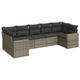 vidaXL 7-tlg. Garten-Sofagarnitur mit Kissen Grau Poly Rattan