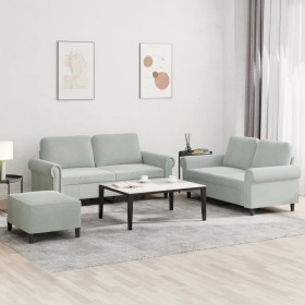 vidaXL 3-tlg. Sofagarnitur mit Kissen Hellgrau Samt