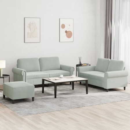 vidaXL 3-tlg. Sofagarnitur mit Kissen Hellgrau Samt