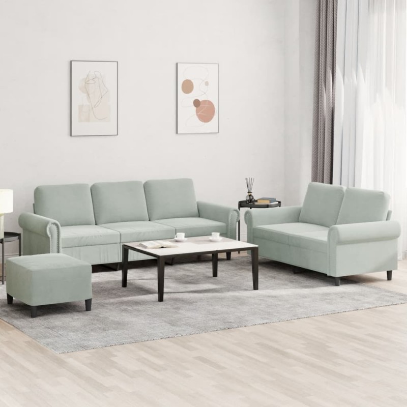 vidaXL 3-tlg. Sofagarnitur mit Kissen Hellgrau Samt vidaXL 3-tlg. Sofagarnitur mit Kissen Hellgrau Samt