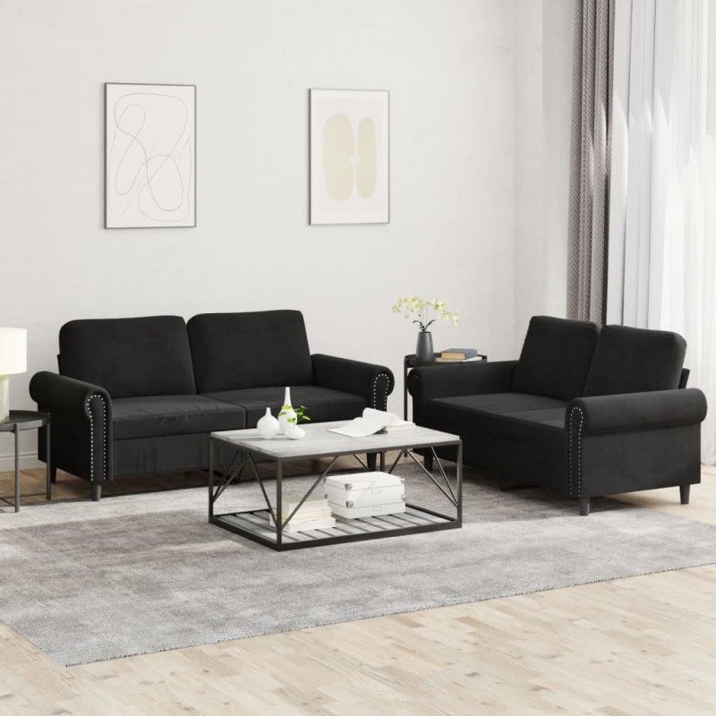 vidaXL 2-tlg. Sofagarnitur mit Kissen Schwarz Samt vidaXL 2-tlg. Sofagarnitur mit Kissen Schwarz Samt