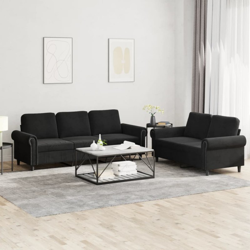 vidaXL 2-tlg. Sofagarnitur mit Kissen Schwarz Samt vidaXL 2-tlg. Sofagarnitur mit Kissen Schwarz Samt