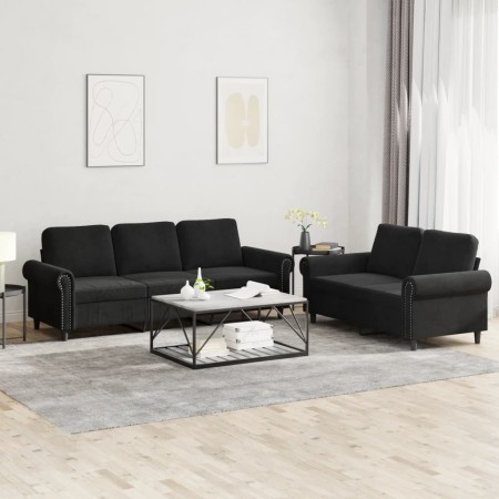 vidaXL 2-tlg. Sofagarnitur mit Kissen Schwarz Samt