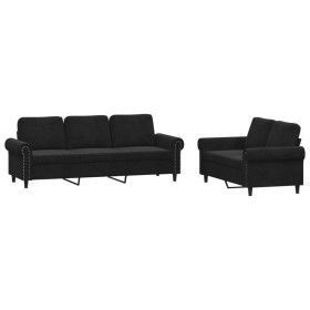 vidaXL 2-tlg. Sofagarnitur mit Kissen Schwarz Samt