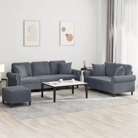 vidaXL 3-tlg. Sofagarnitur mit Kissen Dunkelgrau Samt