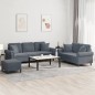 vidaXL 3-tlg. Sofagarnitur mit Kissen Dunkelgrau Samt vidaXL 3-tlg. Sofagarnitur mit Kissen Dunkelgrau Samt