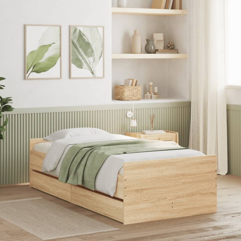 vidaXL Bett mit Schubladen Sonoma-Eiche 75x190 cm vidaXL Bett mit Schubladen Sonoma-Eiche 75x190 cm