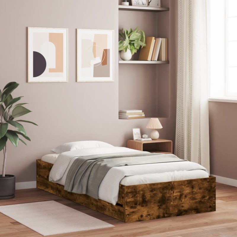 vidaXL Bettgestell mit Schubladen Räuchereiche 90x190 cm Holzwerkstoff vidaXL Bettgestell mit Schubladen Räuchereiche 90x190 cm Holzwerkstoff
