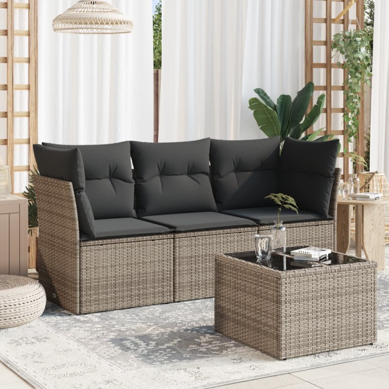 vidaXL 4-tlg. Garten-Sofagarnitur mit Kissen Grau Poly Rattan vidaXL 4-tlg. Garten-Sofagarnitur mit Kissen Grau Poly Rattan