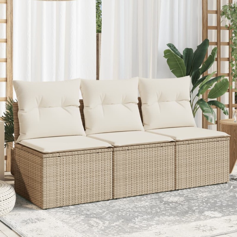 vidaXL Gartensofa mit Kissen 3-Sitzer Beige Poly Rattan vidaXL Gartensofa mit Kissen 3-Sitzer Beige Poly Rattan