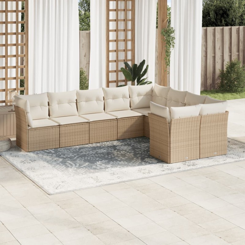 vidaXL 9-tlg. Garten-Sofagarnitur mit Kissen Beige Poly Rattan vidaXL 9-tlg. Garten-Sofagarnitur mit Kissen Beige Poly Rattan