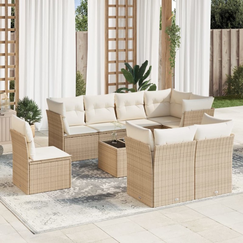 vidaXL 9-tlg. Garten-Sofagarnitur mit Kissen Beige Poly Rattan vidaXL 9-tlg. Garten-Sofagarnitur mit Kissen Beige Poly Rattan