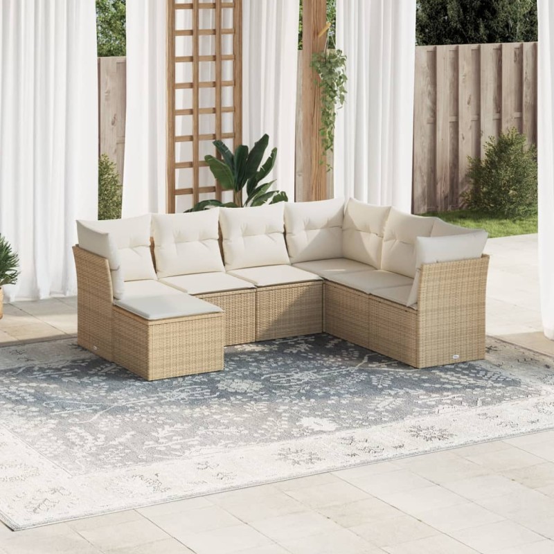 vidaXL 7-tlg. Garten-Sofagarnitur mit Kissen Beige Poly Rattan vidaXL 7-tlg. Garten-Sofagarnitur mit Kissen Beige Poly Rattan