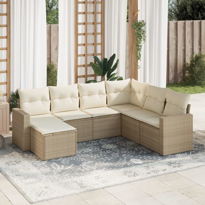 vidaXL 7-tlg. Garten-Sofagarnitur mit Kissen Beige Poly Rattan vidaXL 7-tlg. Garten-Sofagarnitur mit Kissen Beige Poly Rattan