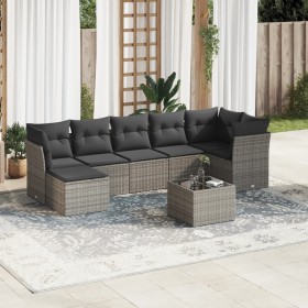 vidaXL 8-tlg. Garten-Sofagarnitur mit Kissen Grau Poly Rattan