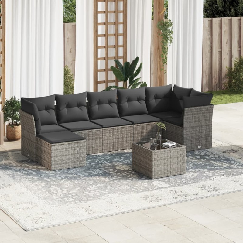 vidaXL 8-tlg. Garten-Sofagarnitur mit Kissen Grau Poly Rattan vidaXL 8-tlg. Garten-Sofagarnitur mit Kissen Grau Poly Rattan