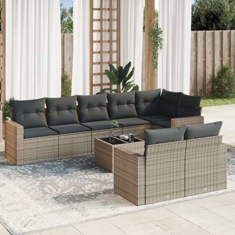 vidaXL 9-tlg. Garten-Sofagarnitur mit Kissen Grau Poly Rattan vidaXL 9-tlg. Garten-Sofagarnitur mit Kissen Grau Poly Rattan