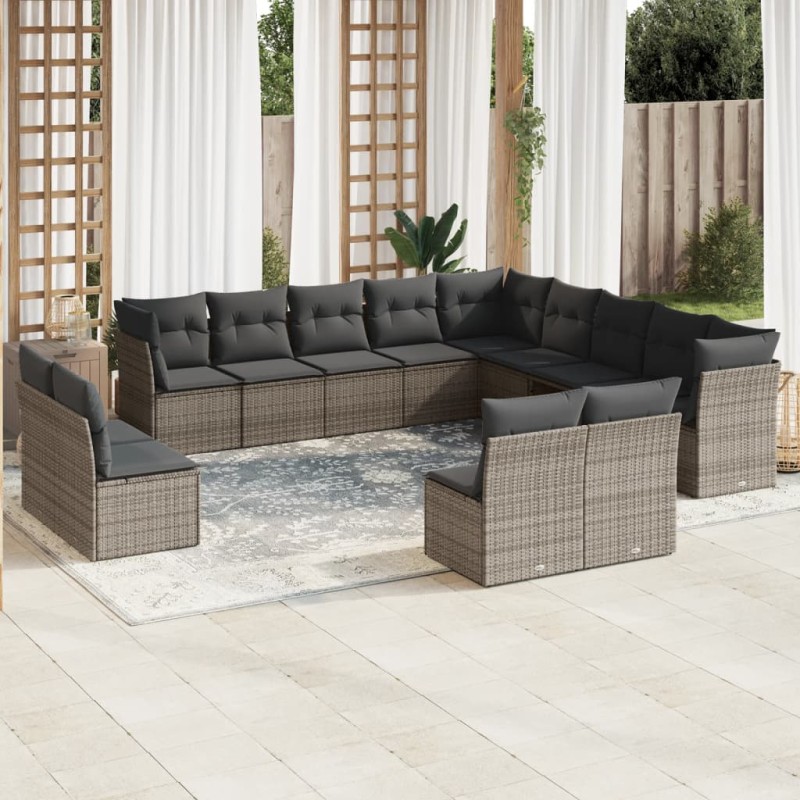vidaXL 13-tlg. Garten-Sofagarnitur mit Kissen Grau Poly Rattan vidaXL 13-tlg. Garten-Sofagarnitur mit Kissen Grau Poly Rattan