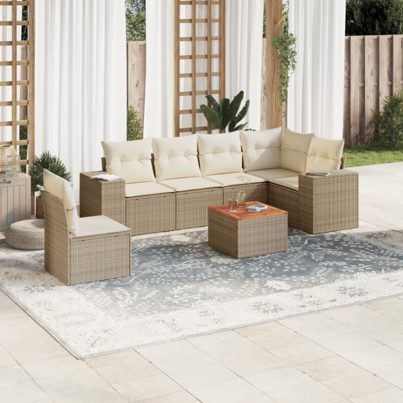 vidaXL 7-tlg. Garten-Sofagarnitur mit Kissen Beige Poly Rattan vidaXL 7-tlg. Garten-Sofagarnitur mit Kissen Beige Poly Rattan