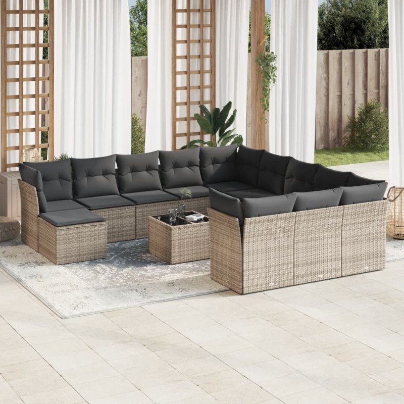 vidaXL 13-tlg. Garten-Sofagarnitur mit Kissen Grau Poly Rattan vidaXL 13-tlg. Garten-Sofagarnitur mit Kissen Grau Poly Rattan