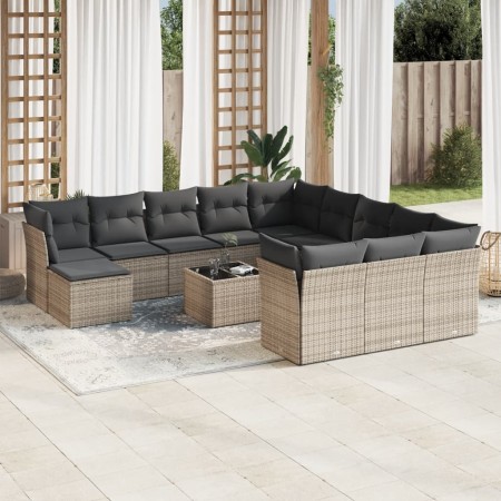 vidaXL 13-tlg. Garten-Sofagarnitur mit Kissen Grau Poly Rattan
