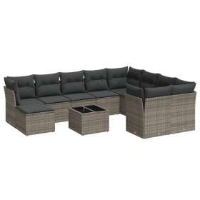 vidaXL 11-tlg. Garten-Sofagarnitur mit Kissen Grau Poly Rattan